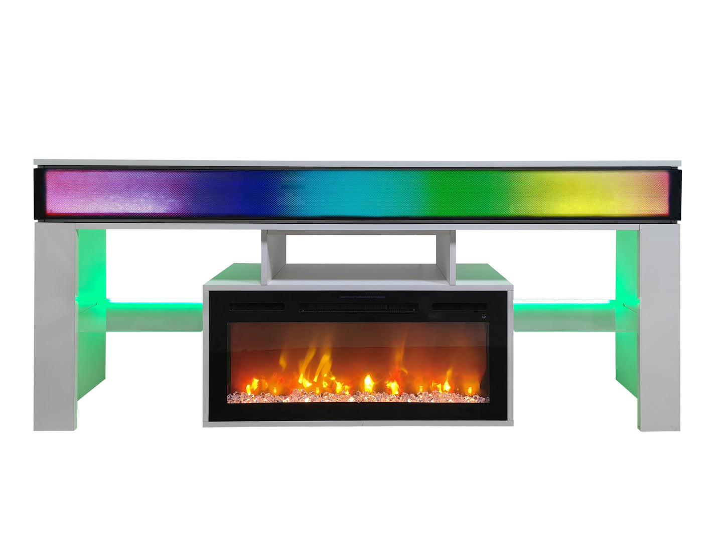 Neo 62" Console with Speaker Bar with Built-in 30" Electric Fireplace, White