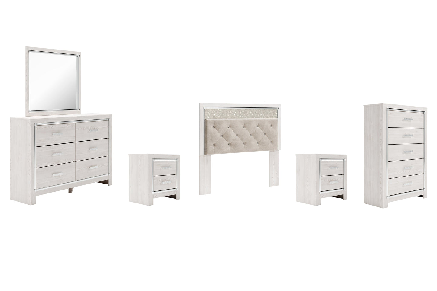 Altyra Queen Panel Headboard with Mirrored Dresser, Chest and 2 Nightstands Rent Wise Rent To Own Jacksonville, Florida