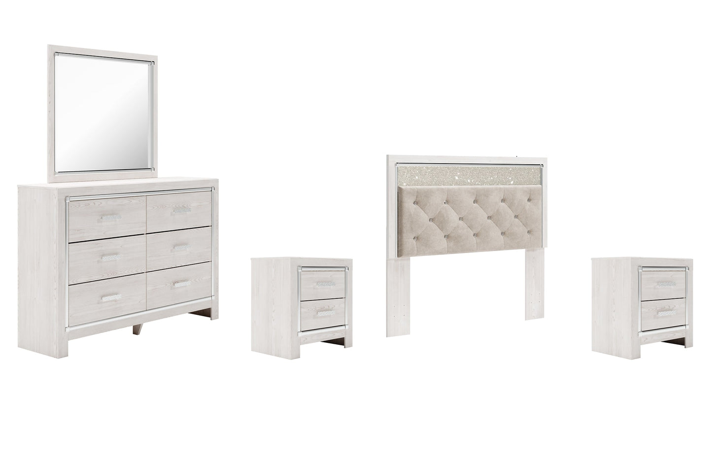 Altyra Queen Panel Headboard with Mirrored Dresser and 2 Nightstands Rent Wise Rent To Own Jacksonville, Florida