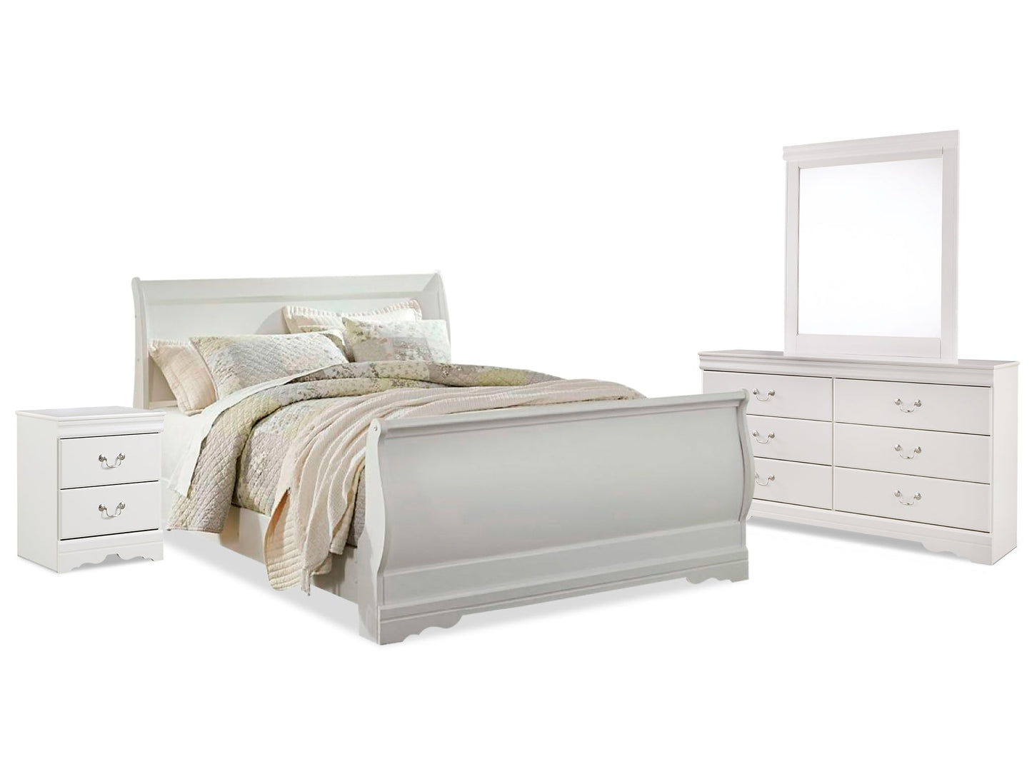 Anarasia Queen Sleigh Bed with Mirrored Dresser and Nightstand Rent Wise Rent To Own Jacksonville, Florida
