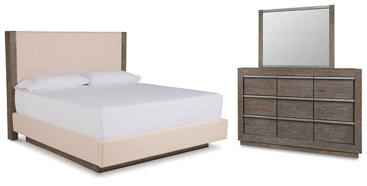 Anibecca King Upholstered Bed with Mirrored Dresser Rent Wise Rent To Own Jacksonville, Florida