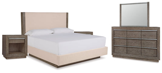 Anibecca King Upholstered Bed with Mirrored Dresser and 2 Nightstands Rent Wise Rent To Own Jacksonville, Florida