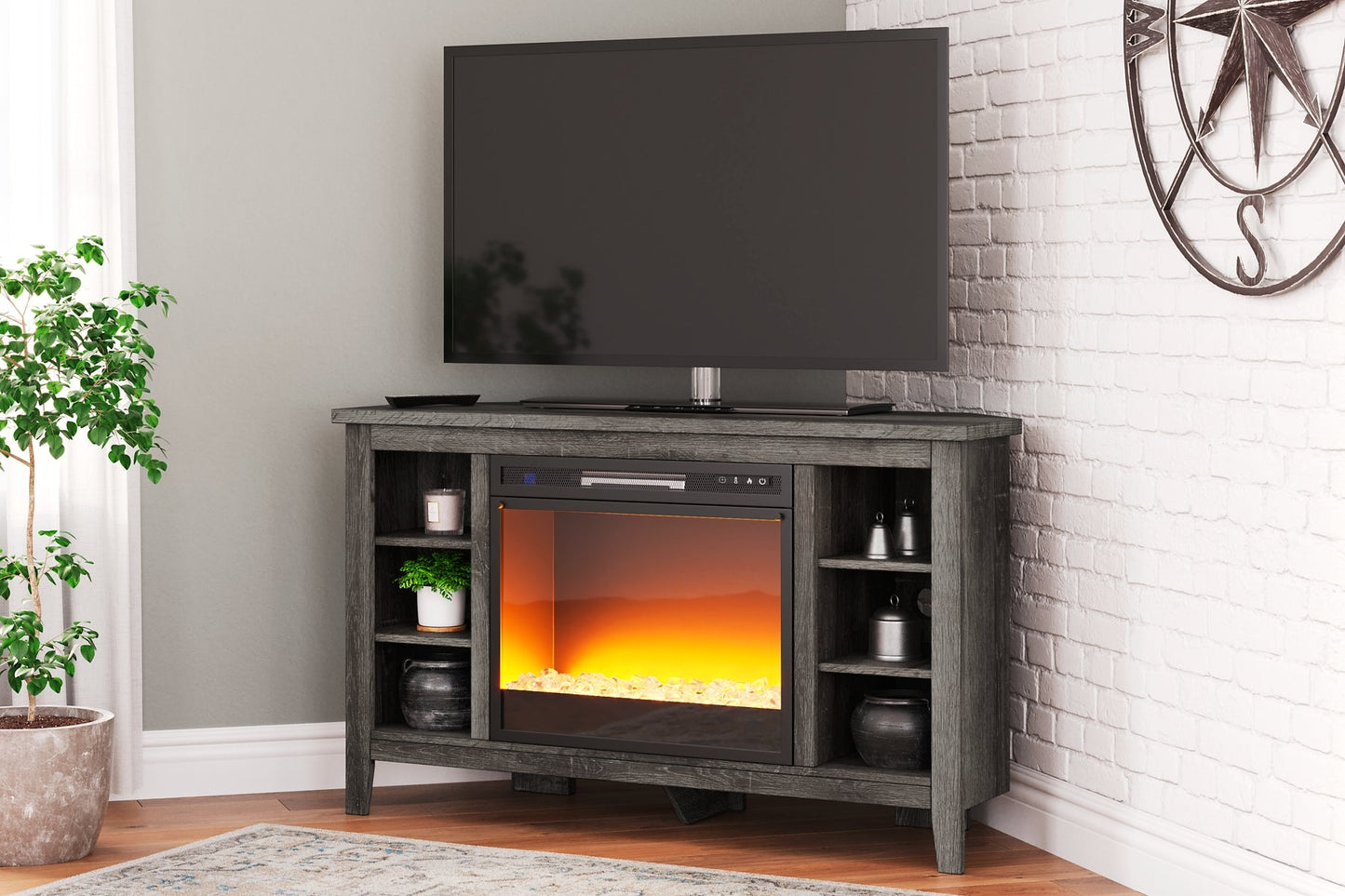 Arlenbry Corner TV Stand with Electric Fireplace Rent Wise Rent To Own Jacksonville, Florida