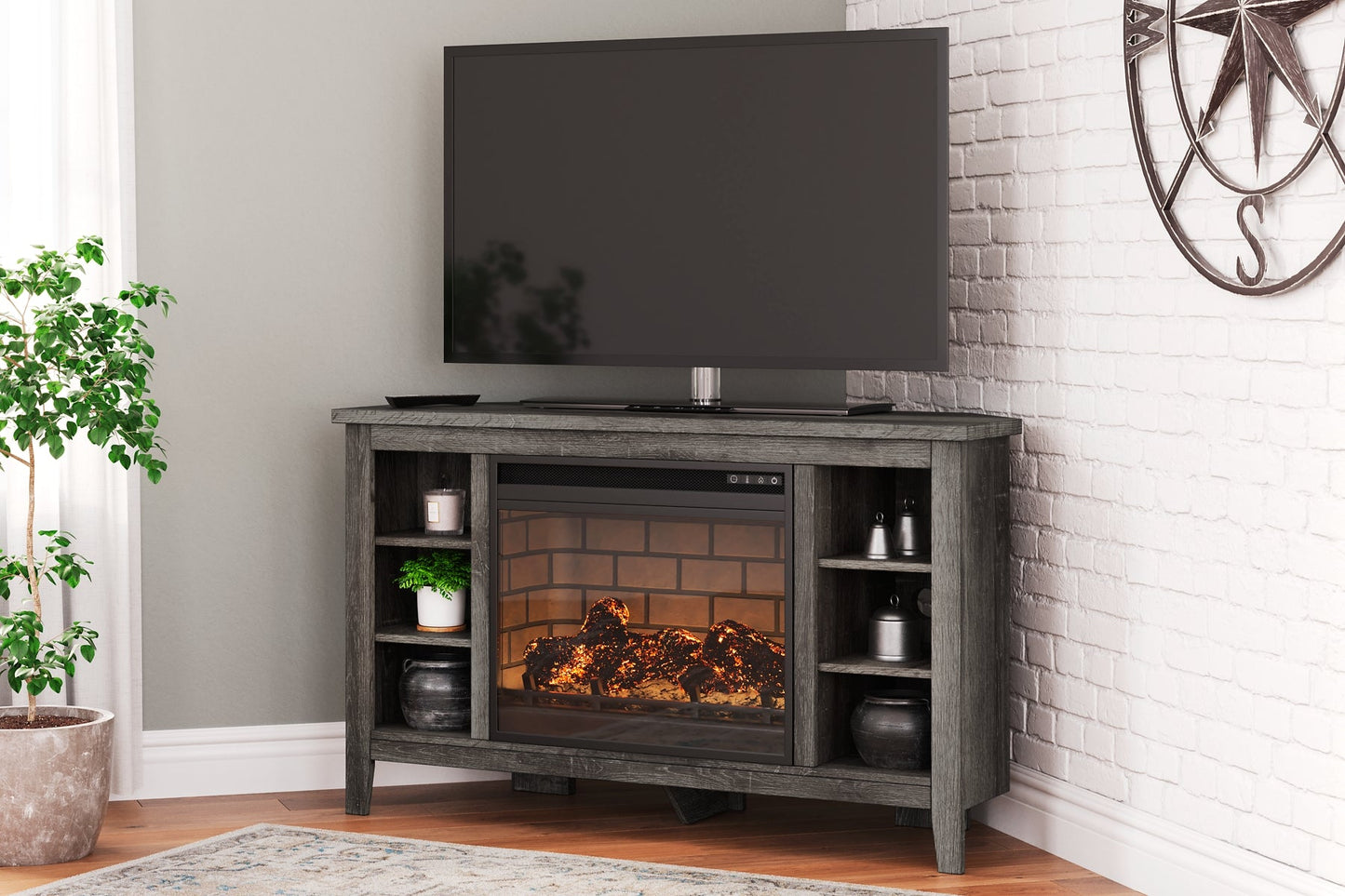 Arlenbry Corner TV Stand with Electric Fireplace Rent Wise Rent To Own Jacksonville, Florida