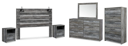 Baystorm King Panel Headboard with Mirrored Dresser, Chest and 2 Nightstands Rent Wise Rent To Own Jacksonville, Florida