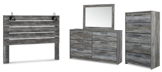 Baystorm King Panel Headboard with Mirrored Dresser and Chest Rent Wise Rent To Own Jacksonville, Florida