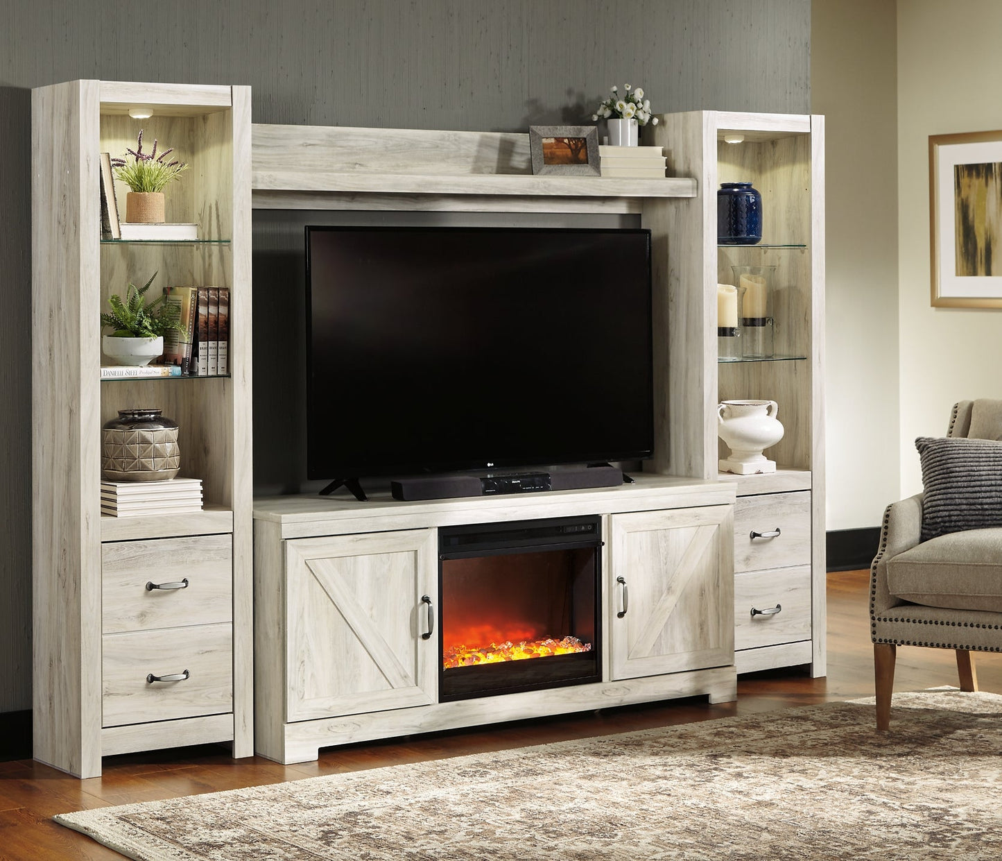 Bellaby 4-Piece Entertainment Center with Fireplace Rent Wise Rent To Own Jacksonville, Florida