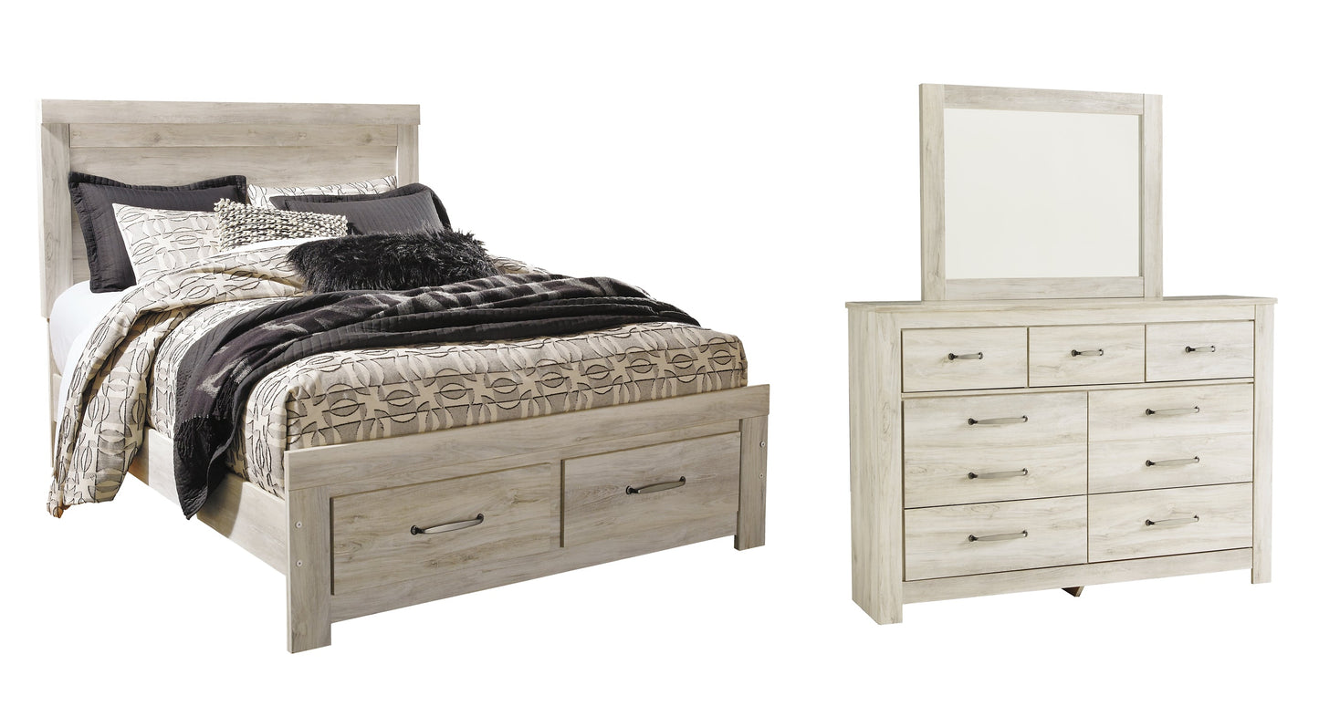Bellaby Queen Platform Bed with 2 Storage Drawers with Mirrored Dresser Rent Wise Rent To Own Jacksonville, Florida