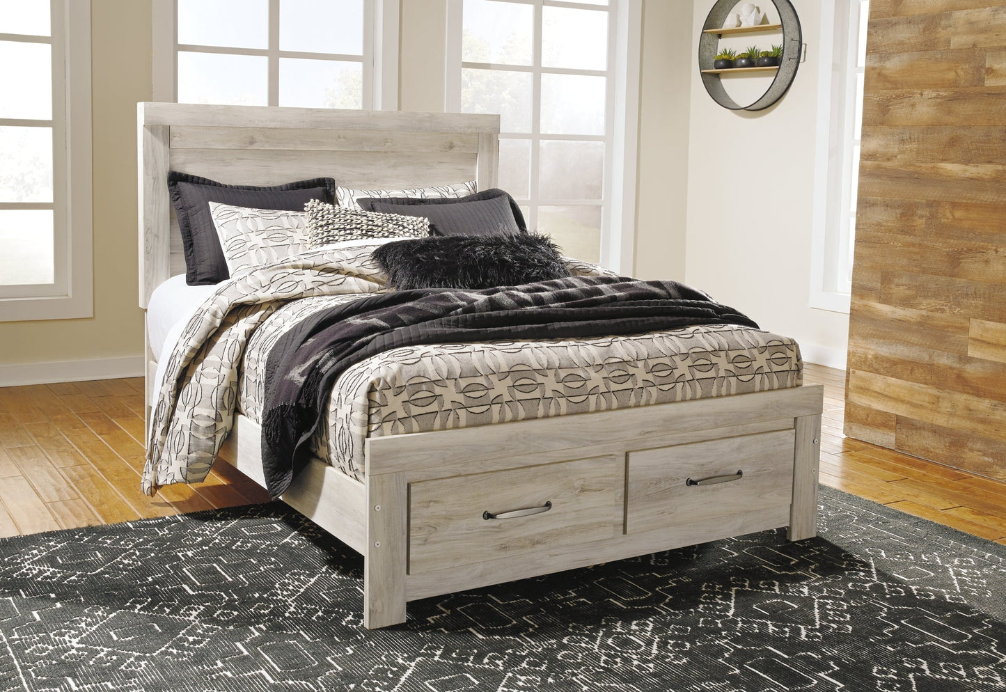 Bellaby Queen Platform Bed with 2 Storage Drawers with Mirrored Dresser Rent Wise Rent To Own Jacksonville, Florida