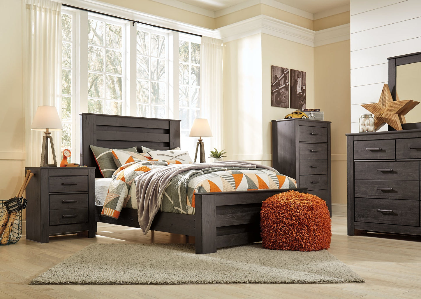 Brinxton Full Panel Bed with Mirrored Dresser and Chest Rent Wise Rent To Own Jacksonville, Florida