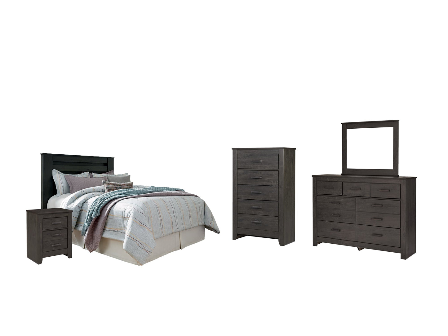 Brinxton King/California King Panel Headboard with Mirrored Dresser, Chest and Nightstand Rent Wise Rent To Own Jacksonville, Florida