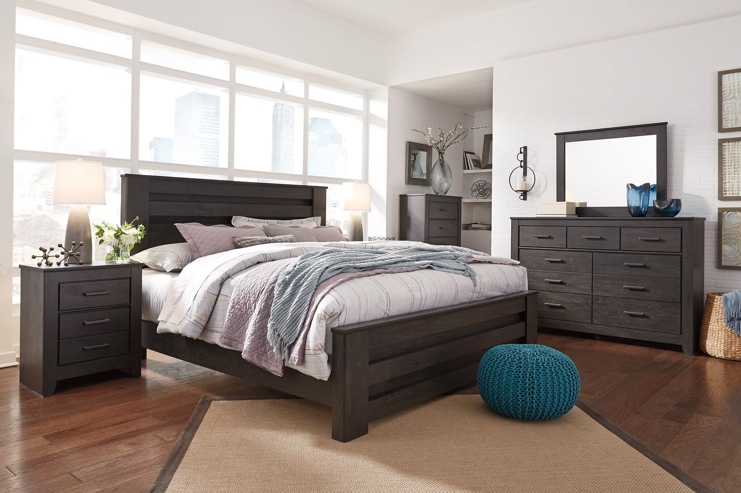 Brinxton King Panel Bed with Mirrored Dresser and 2 Nightstands Rent Wise Rent To Own Jacksonville, Florida