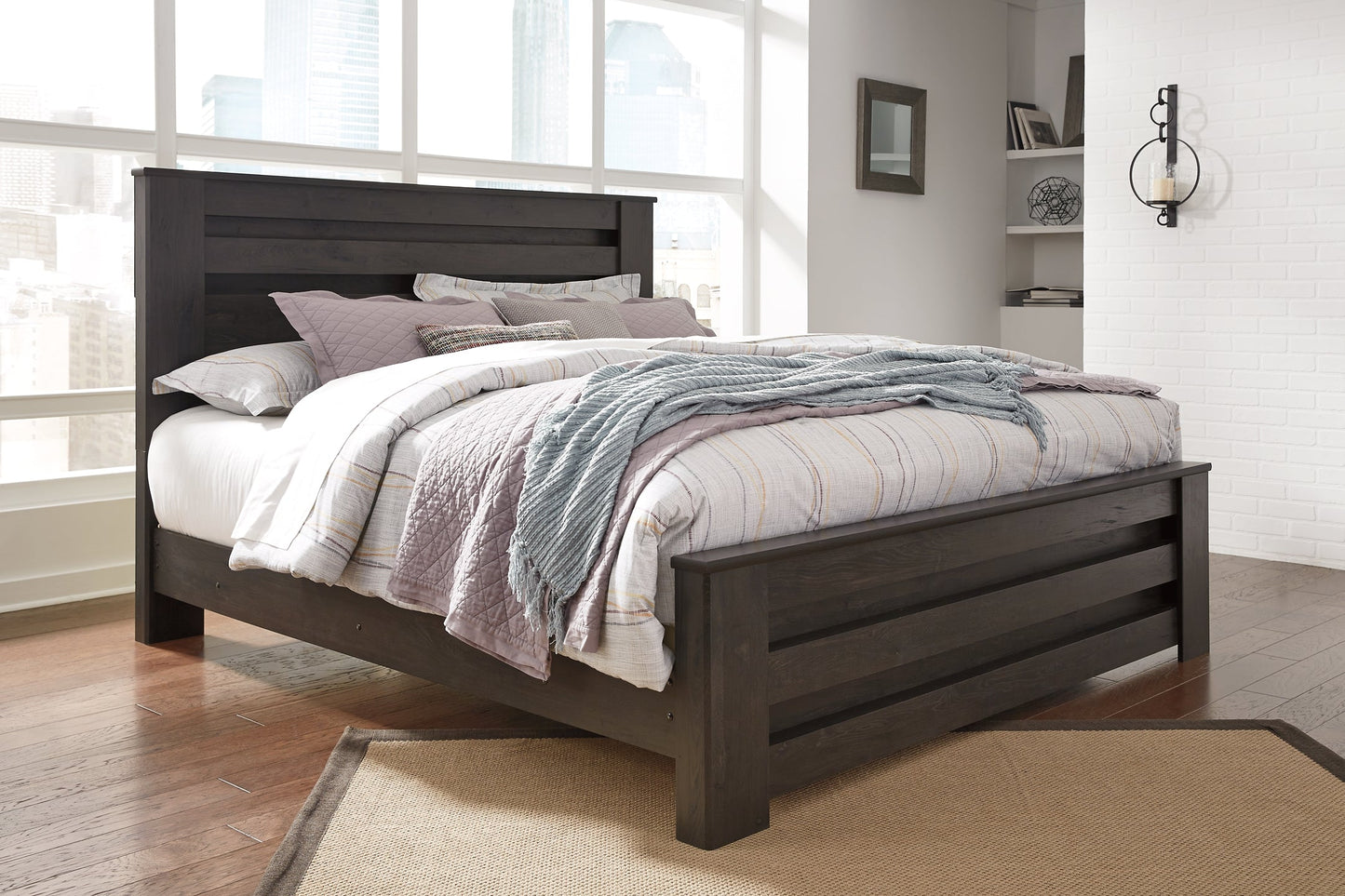 Brinxton King Panel Bed with Mirrored Dresser and Chest Rent Wise Rent To Own Jacksonville, Florida
