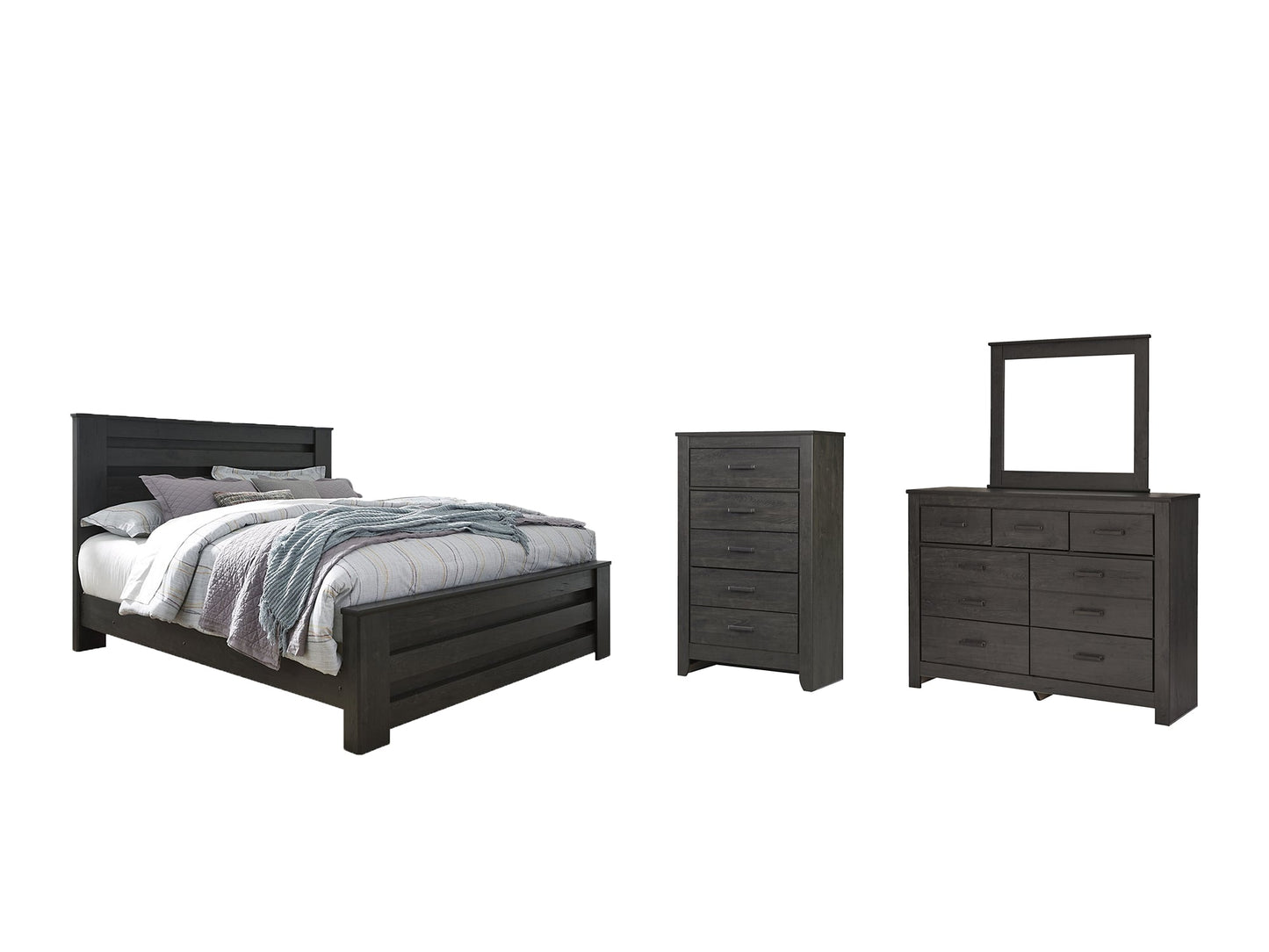 Brinxton King Panel Bed with Mirrored Dresser and Chest Rent Wise Rent To Own Jacksonville, Florida