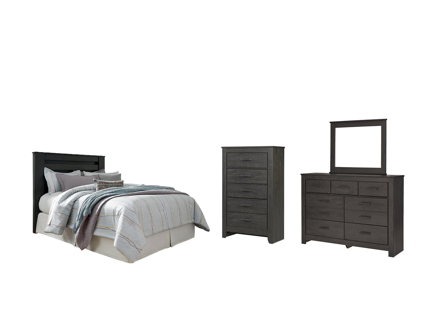 Brinxton Queen/Full Panel Headboard with Mirrored Dresser and Chest Rent Wise Rent To Own Jacksonville, Florida