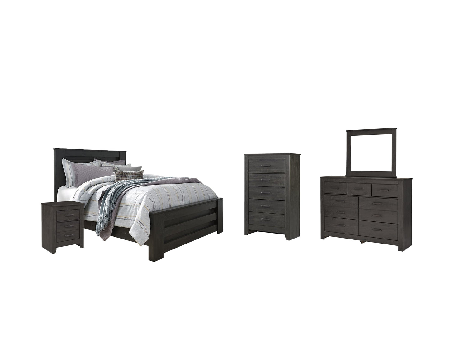 Brinxton Queen Panel Bed with Mirrored Dresser, Chest and Nightstand Rent Wise Rent To Own Jacksonville, Florida