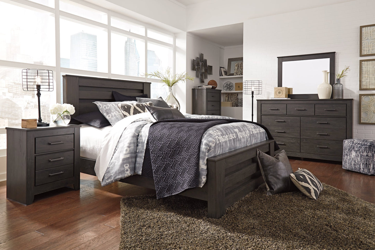 Brinxton Queen Panel Bed with Mirrored Dresser Rent Wise Rent To Own Jacksonville, Florida