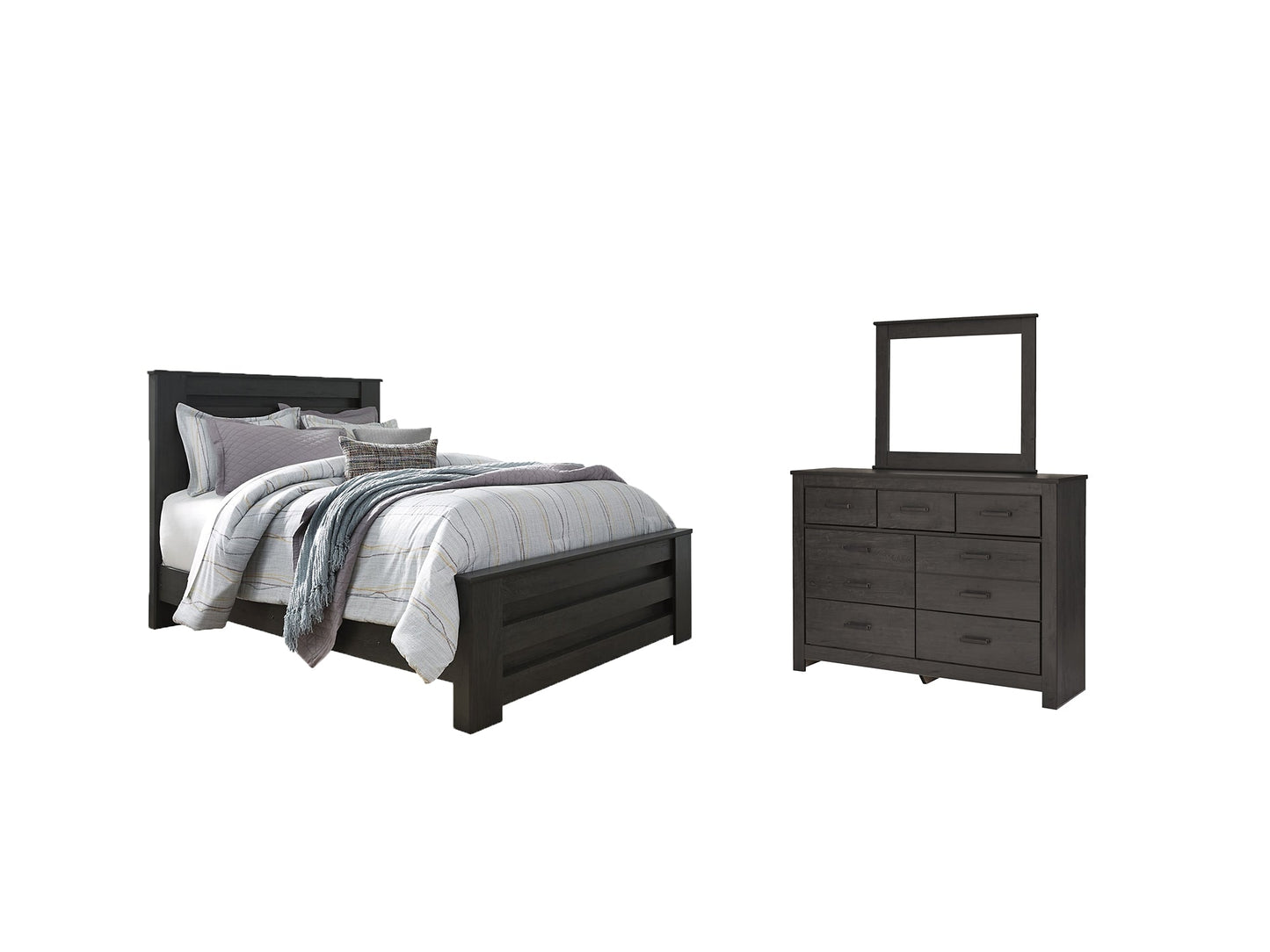 Brinxton Queen Panel Bed with Mirrored Dresser Rent Wise Rent To Own Jacksonville, Florida