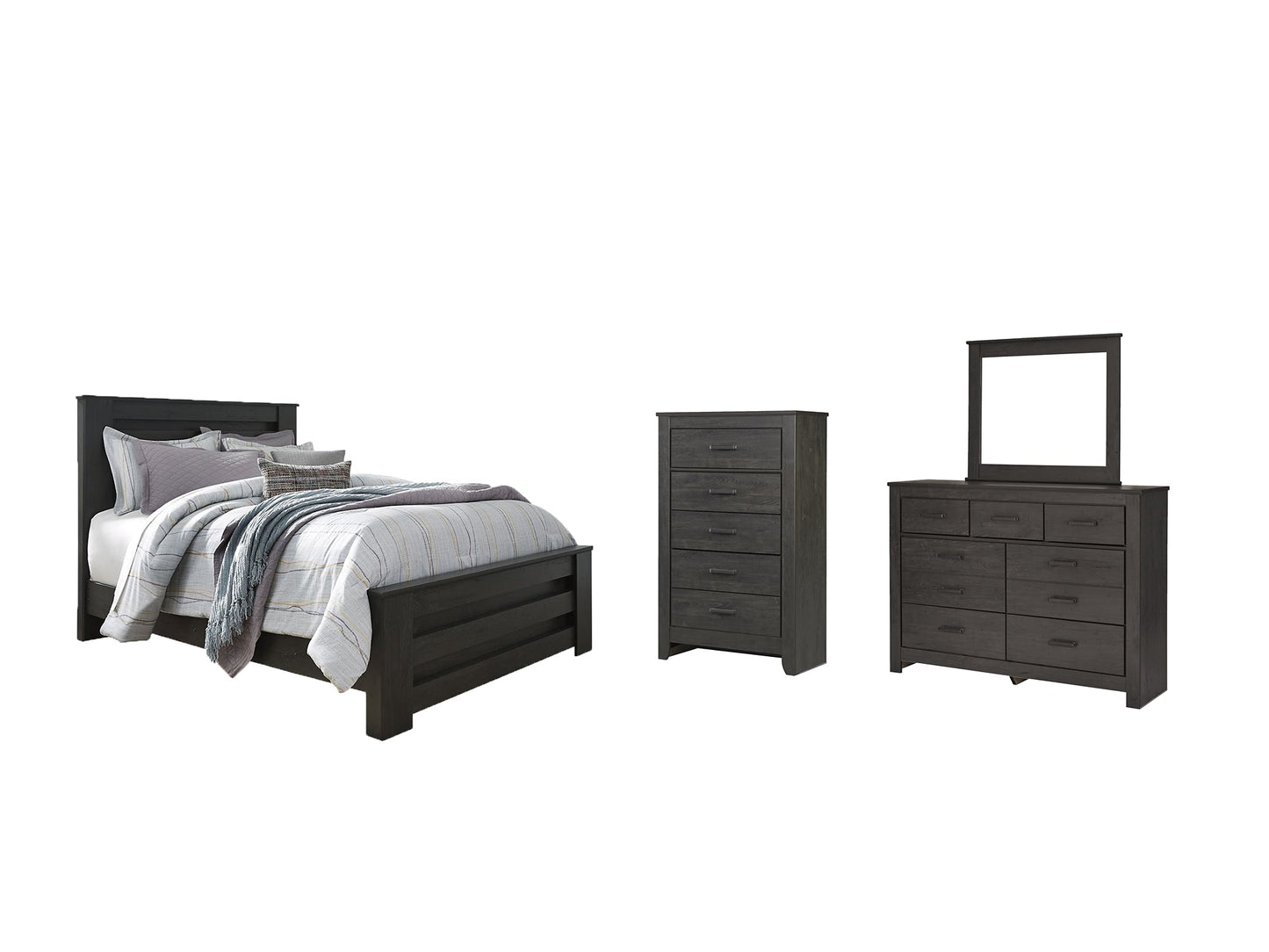 Brinxton Queen Panel Bed with Mirrored Dresser and Chest Rent Wise Rent To Own Jacksonville, Florida