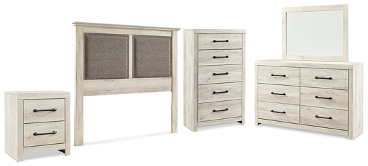 Cambeck King/California King Upholstered Panel Headboard with Mirrored Dresser, Chest and Nightstand Rent Wise Rent To Own Jacksonville, Florida