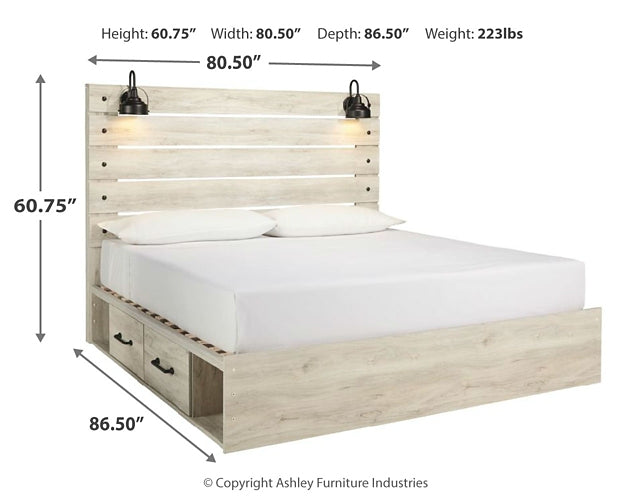 Cambeck King Panel Bed with 2 Storage Drawers with Mirrored Dresser and Nightstand Rent Wise Rent To Own Jacksonville, Florida