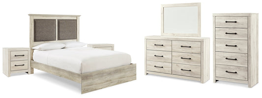 Cambeck King Upholstered Panel Bed with Mirrored Dresser, Chest and 2 Nightstands Rent Wise Rent To Own Jacksonville, Florida