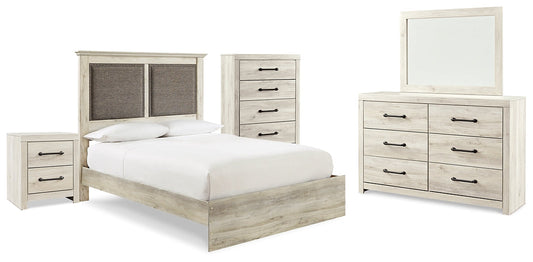 Cambeck King Upholstered Panel Bed with Mirrored Dresser, Chest and Nightstand Rent Wise Rent To Own Jacksonville, Florida