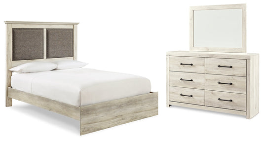 Cambeck King Upholstered Panel Bed with Mirrored Dresser Rent Wise Rent To Own Jacksonville, Florida
