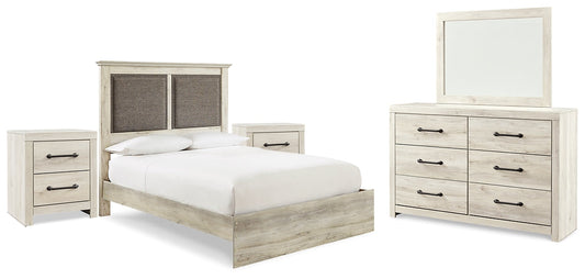 Cambeck King Upholstered Panel Bed with Mirrored Dresser and 2 Nightstands Rent Wise Rent To Own Jacksonville, Florida