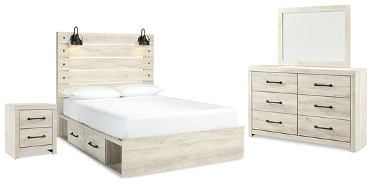 Cambeck Queen Panel Bed with 2 Storage Drawers with Mirrored Dresser and Nightstand Rent Wise Rent To Own Jacksonville, Florida