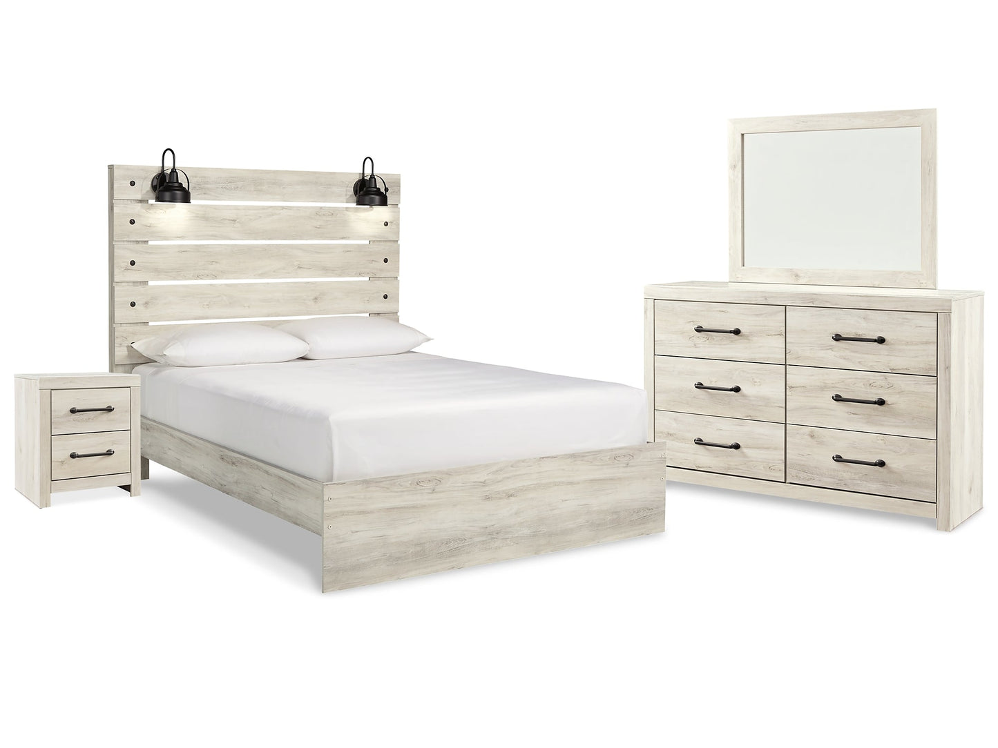Cambeck Queen Panel Bed with Mirrored Dresser and Nightstand Rent Wise Rent To Own Jacksonville, Florida