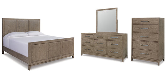 Chrestner California King Panel Bed with Mirrored Dresser and Chest Rent Wise Rent To Own Jacksonville, Florida