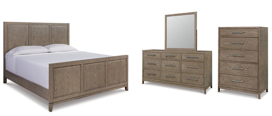 Chrestner King Panel Bed with Mirrored Dresser and Chest Rent Wise Rent To Own Jacksonville, Florida