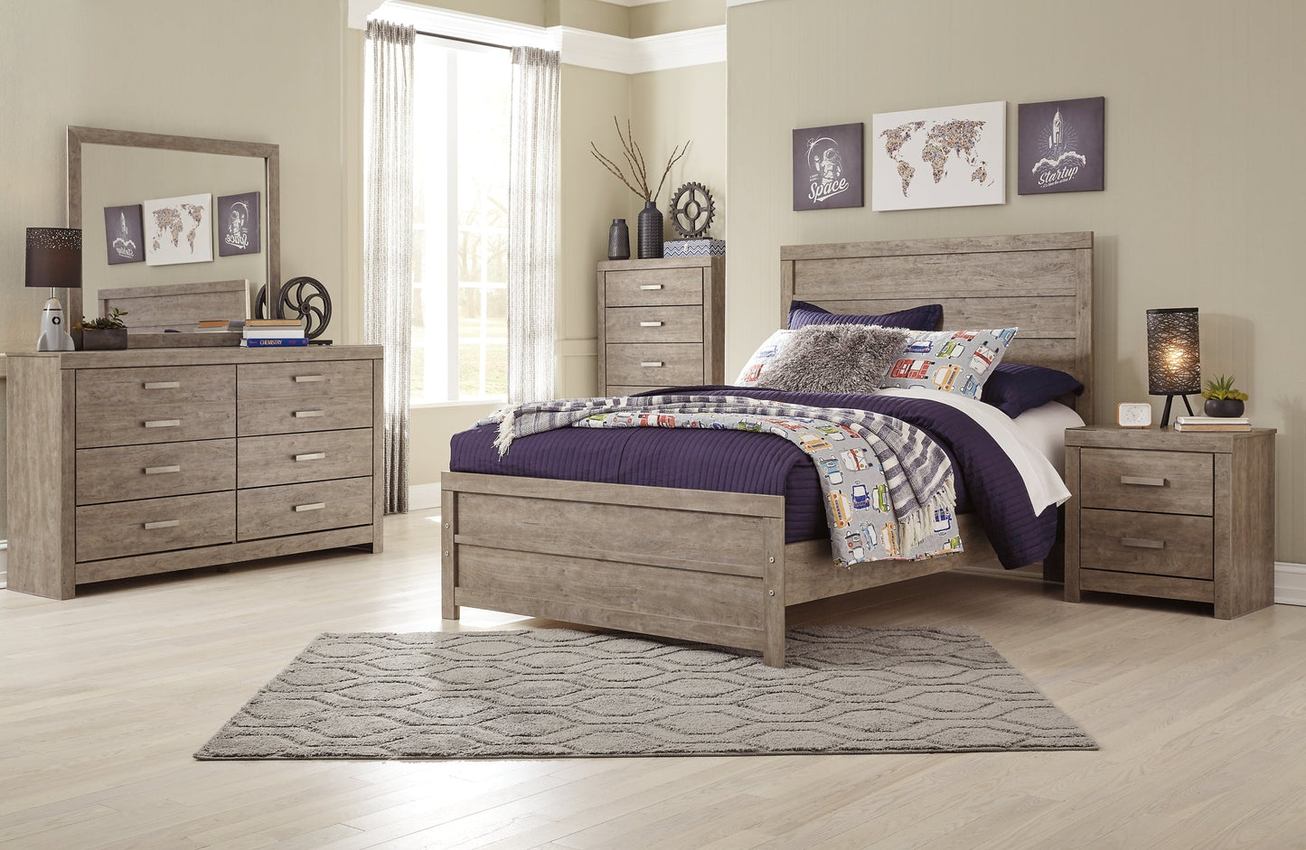 Culverbach Full Panel Bed with Mirrored Dresser, Chest and 2 Nightstands Rent Wise Rent To Own Jacksonville, Florida