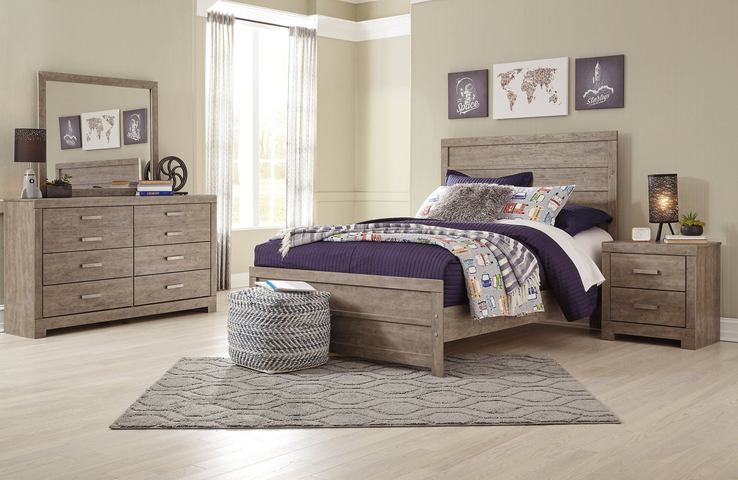 Culverbach Full Panel Bed with Mirrored Dresser and 2 Nightstands Rent Wise Rent To Own Jacksonville, Florida