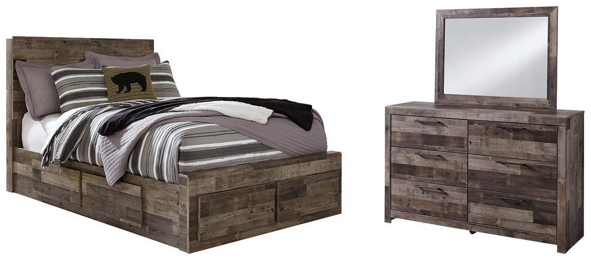 Derekson Full Panel Bed with 6 Storage Drawers with Mirrored Dresser Rent Wise Rent To Own Jacksonville, Florida