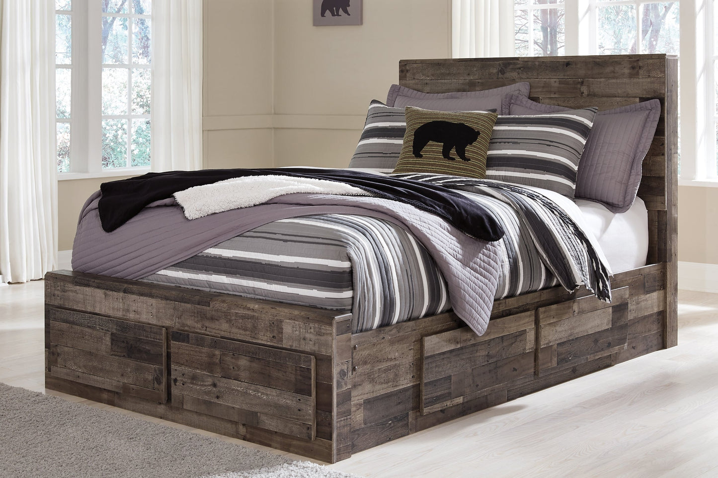 Derekson Full Panel Bed with 6 Storage Drawers with Mirrored Dresser and Chest Rent Wise Rent To Own Jacksonville, Florida