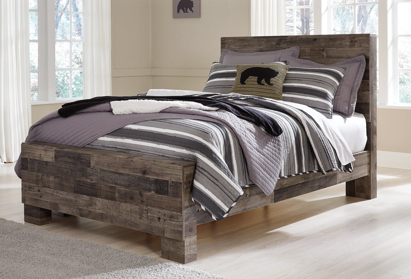 Derekson Full Panel Bed with Mirrored Dresser and 2 Nightstands Rent Wise Rent To Own Jacksonville, Florida