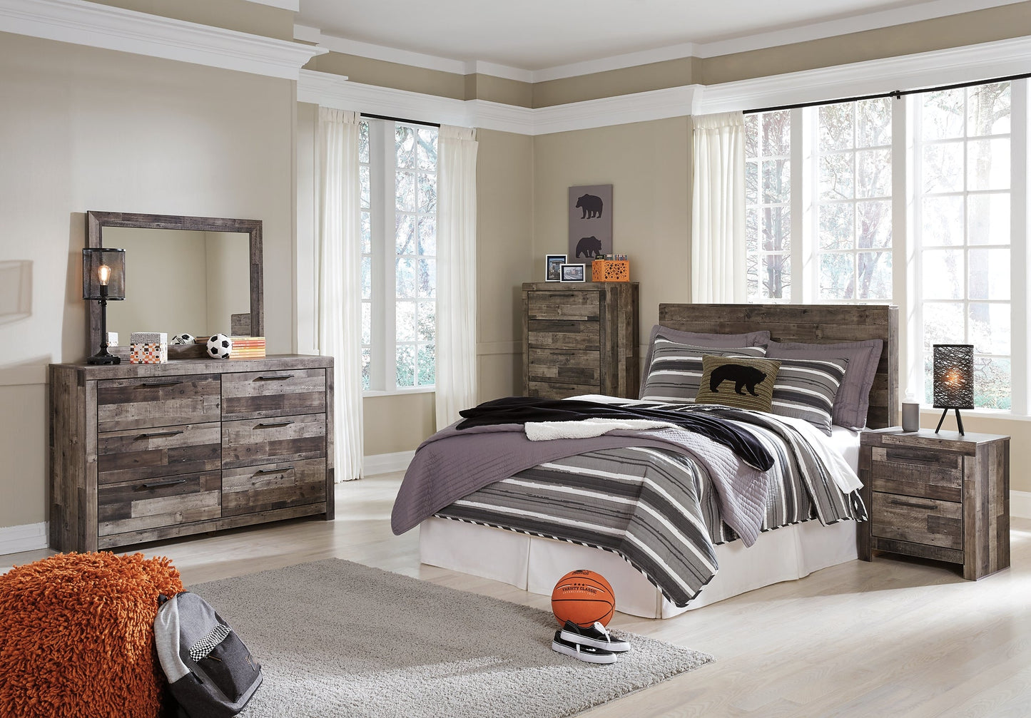 Derekson Full Panel Headboard with Mirrored Dresser, Chest and Nightstand Rent Wise Rent To Own Jacksonville, Florida
