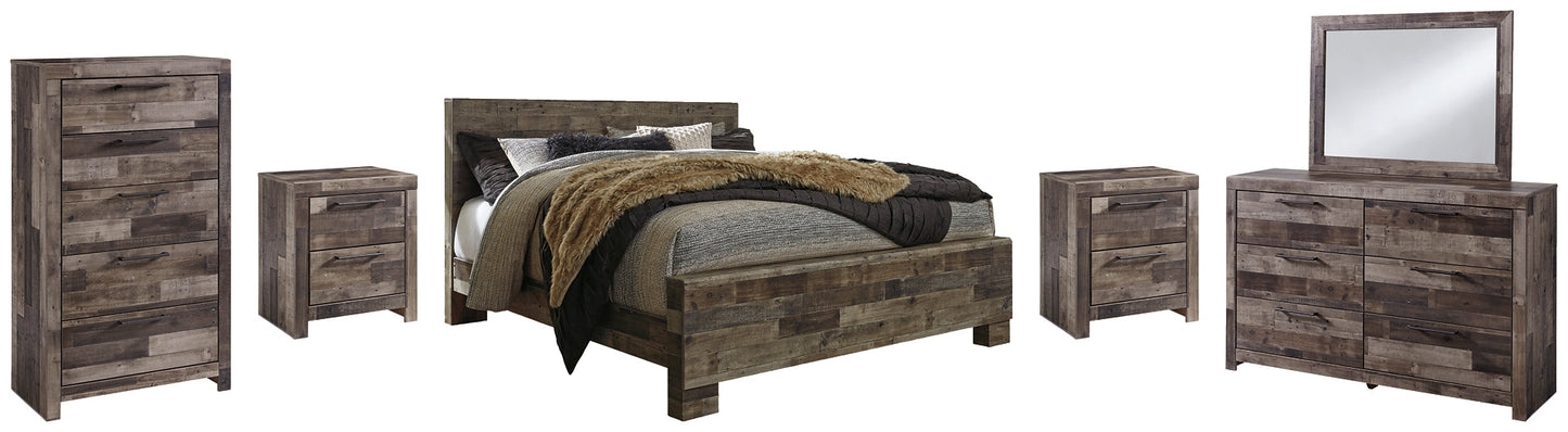 Derekson King Panel Bed with Mirrored Dresser, Chest and 2 Nightstands Rent Wise Rent To Own Jacksonville, Florida