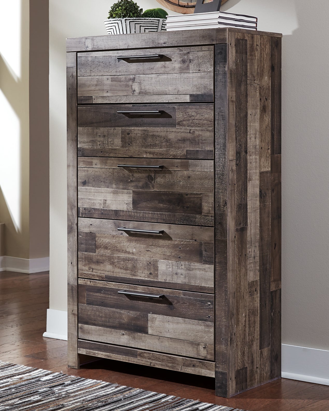 Derekson King Panel Headboard with Mirrored Dresser and Chest Rent Wise Rent To Own Jacksonville, Florida