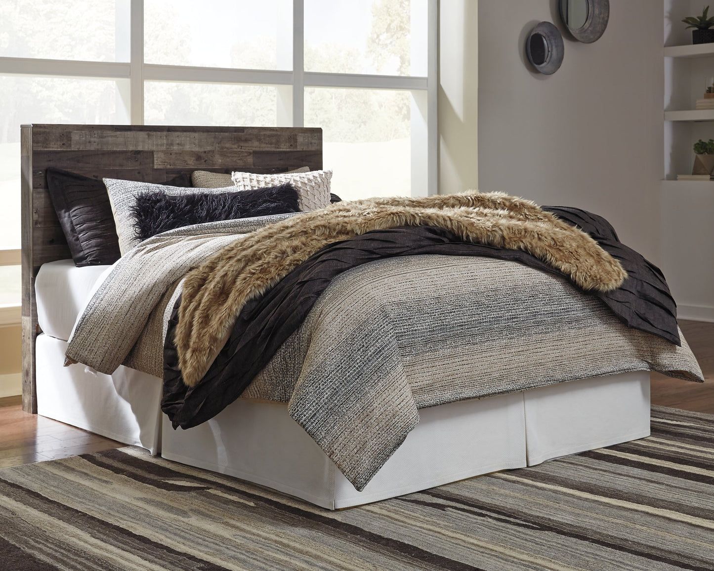 Derekson Queen/Full Panel Headboard with Mirrored Dresser, Chest and Nightstand Rent Wise Rent To Own Jacksonville, Florida