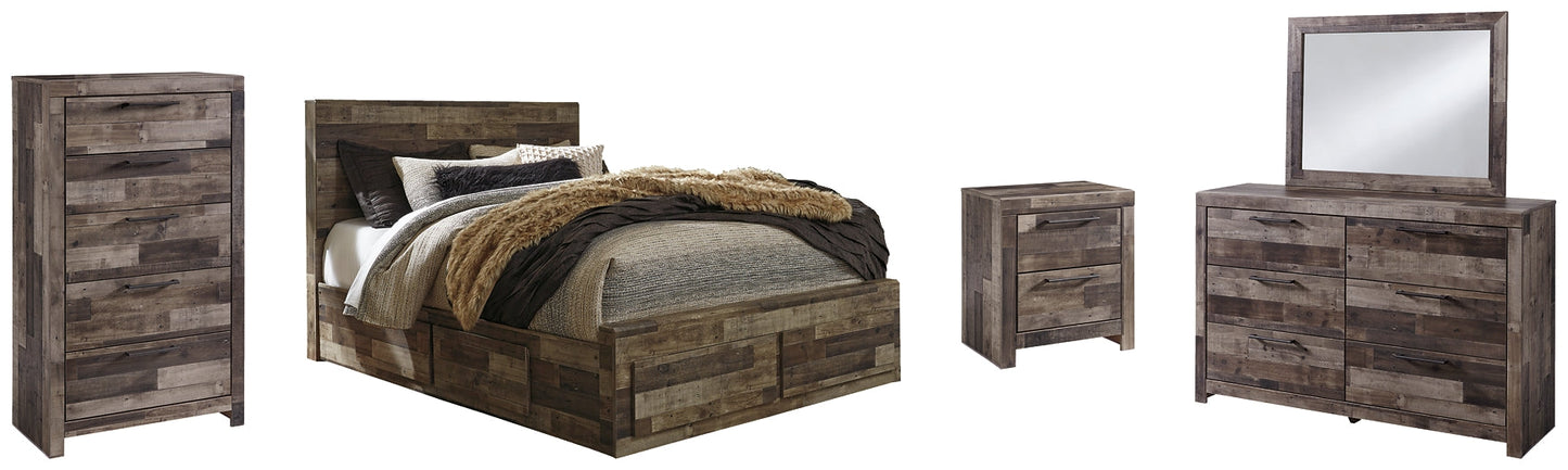 Derekson Queen Panel Bed with 4 Storage Drawers with Mirrored Dresser, Chest and Nightstand Rent Wise Rent To Own Jacksonville, Florida