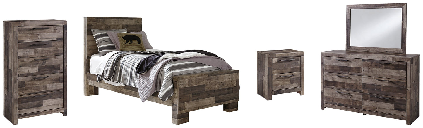Derekson Twin Panel Bed with Mirrored Dresser, Chest and Nightstand Rent Wise Rent To Own Jacksonville, Florida