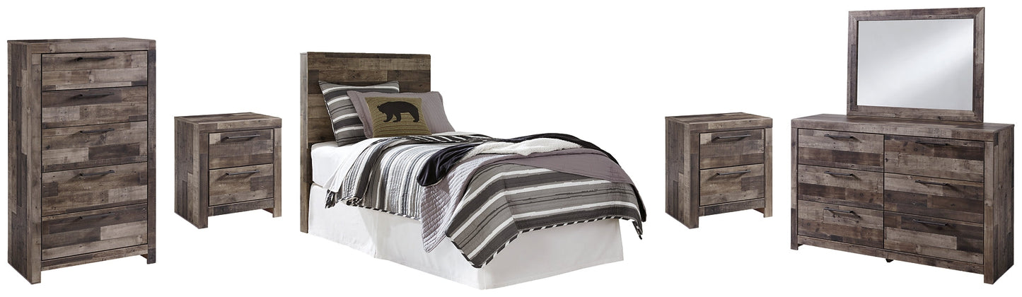 Derekson Twin Panel Headboard with Mirrored Dresser, Chest and 2 Nightstands Rent Wise Rent To Own Jacksonville, Florida