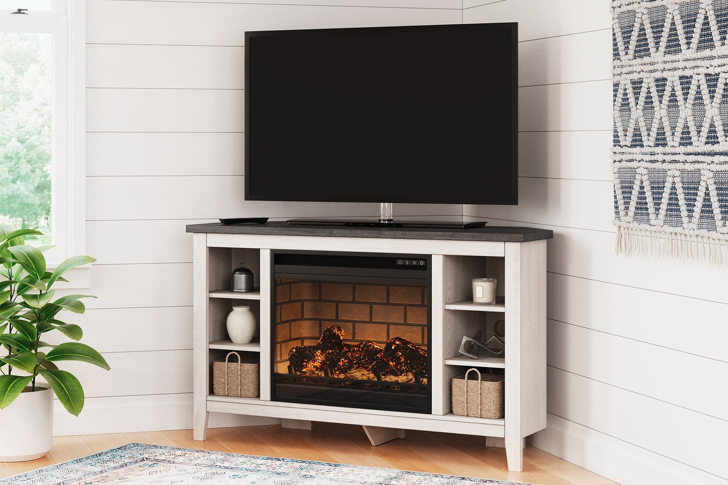 Dorrinson Corner TV Stand with Electric Fireplace Rent Wise Rent To Own Jacksonville, Florida