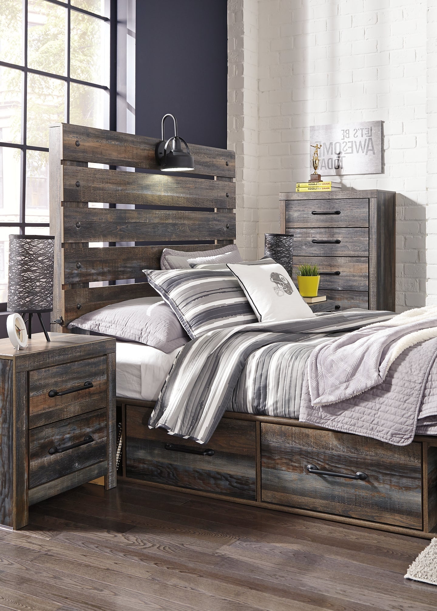Drystan Full Panel Bed with 4 Storage Drawers with Mirrored Dresser Rent Wise Rent To Own Jacksonville, Florida
