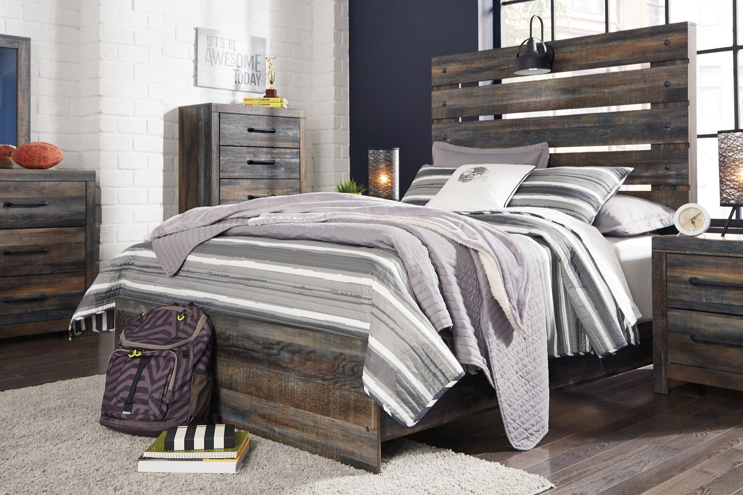 Drystan Full Panel Bed with 4 Storage Drawers with Mirrored Dresser and Chest Rent Wise Rent To Own Jacksonville, Florida