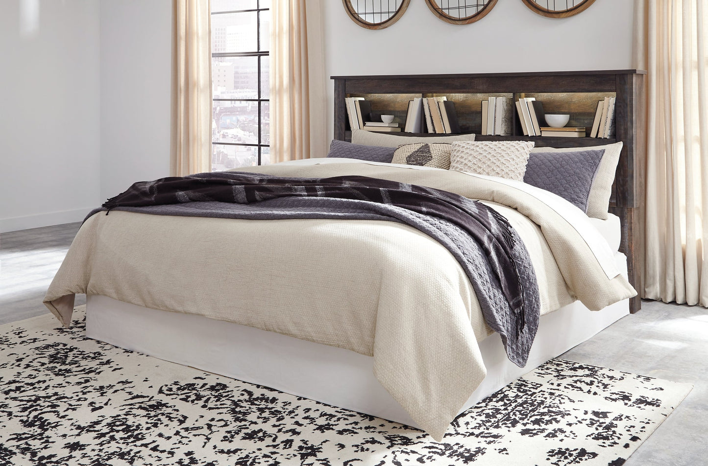 Drystan King/California King Bookcase Headboard with Mirrored Dresser Rent Wise Rent To Own Jacksonville, Florida