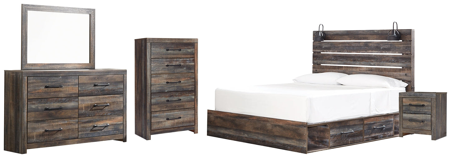 Drystan King Panel Bed with 2 Storage Drawers with Mirrored Dresser, Chest and Nightstand Rent Wise Rent To Own Jacksonville, Florida